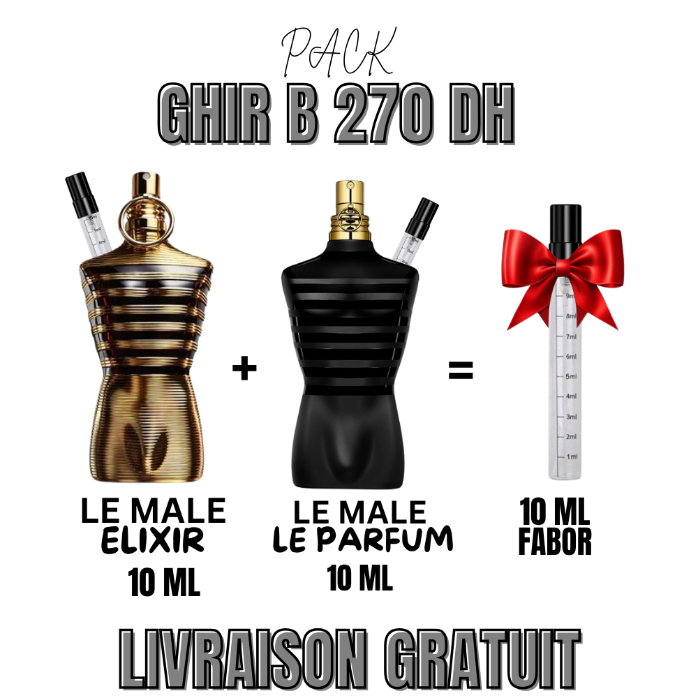 Pack le male le parfum +le male elixir  + 10 ml FABOR