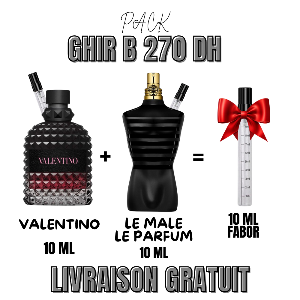 Pack le male le parfum +Valentino born in roma  + 10 ml FABOR
